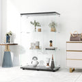 Two Door Glass Display Cabinet 3 Shelves With Door, Floor Standing Curio Bookshelf For Living Room Bedroom Office, 49.3