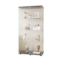 Two Door Glass Display Cabinet 4 Shelves With Door, Floor Standing Curio Bookshelf For Living Room Bedroom Office, 64.7