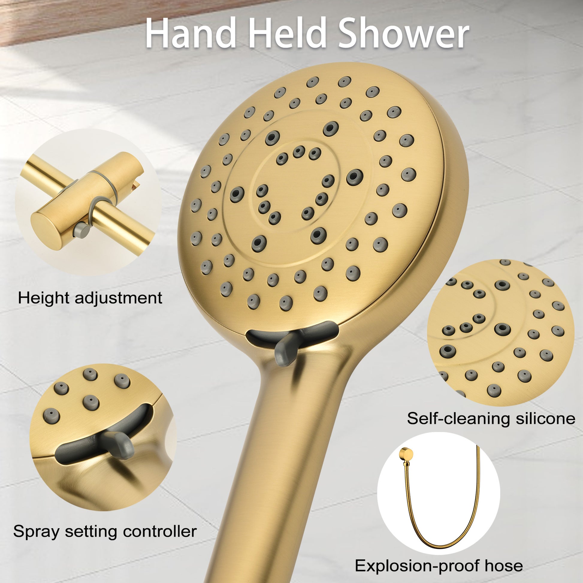 Shower System With Shower Head, Hand Shower, Slide Bar, Bodysprays, Shower Arm, Hose, Valve Trim, And Lever Handles Gold Brass