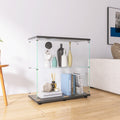 Two Door Glass Display Cabinet 2 Shelves With Door, Floor Standing Curio Bookshelf For Living Room Bedroom Office, 33.35