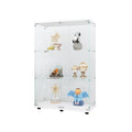 Two Door Glass Display Cabinet 3 Shelves With Door, Floor Standing Curio Bookshelf For Living Room Bedroom Office, 49.3