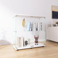 Two Door Glass Display Cabinet 2 Shelves With Door, Floor Standing Curio Bookshelf For Living Room Bedroom Office, 33.35