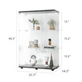 Two Door Glass Display Cabinet 3 Shelves With Door, Floor Standing Curio Bookshelf For Living Room Bedroom Office, 49.3