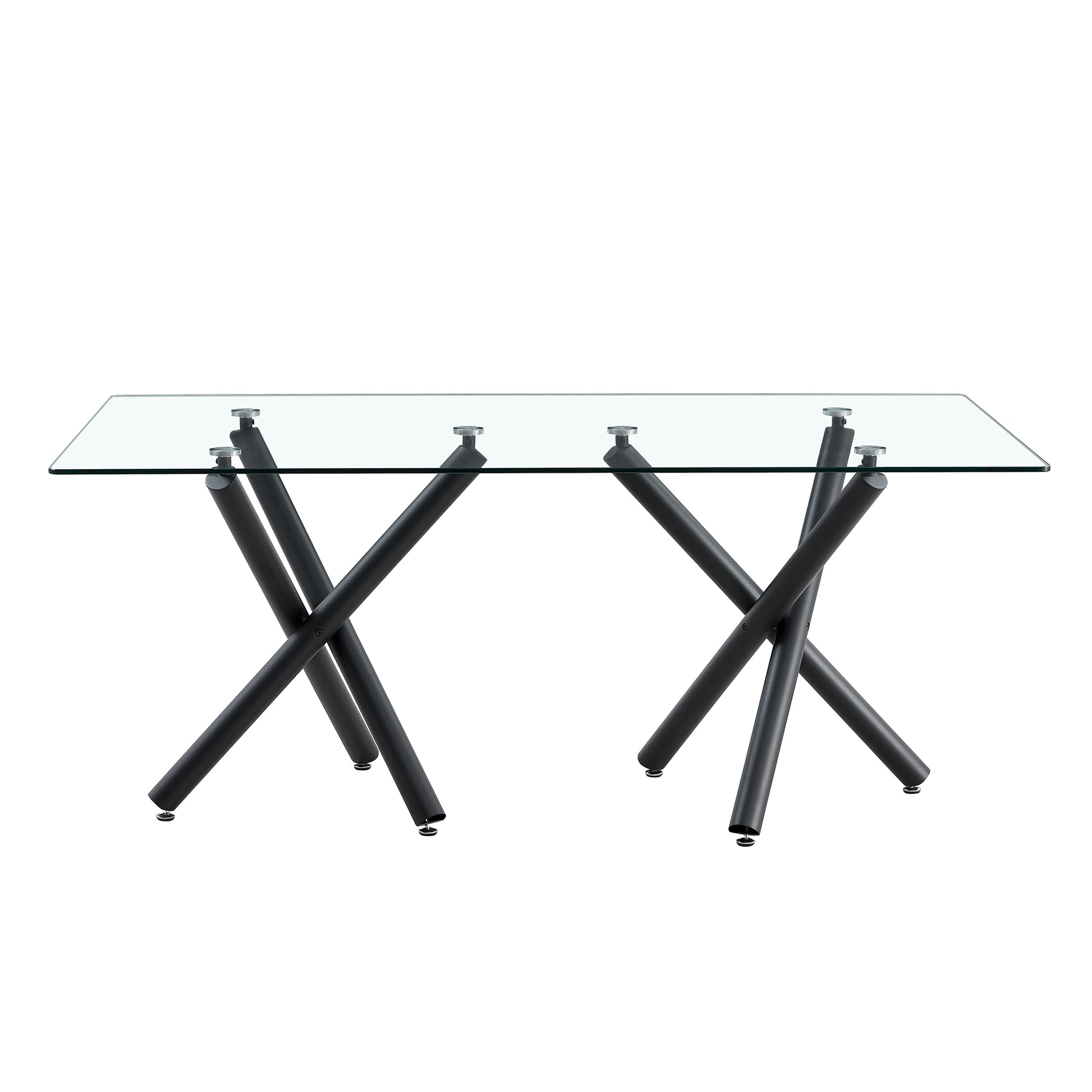 Large Modern Minimalist Rectangular Glass Dining Table For 6 8 With 0.39" Tempered Glass Tabletop And Black Metal Legs, For Kitchen Dining Living Meeting Room Banquet Hall, W1151S00197 Transparent Glass