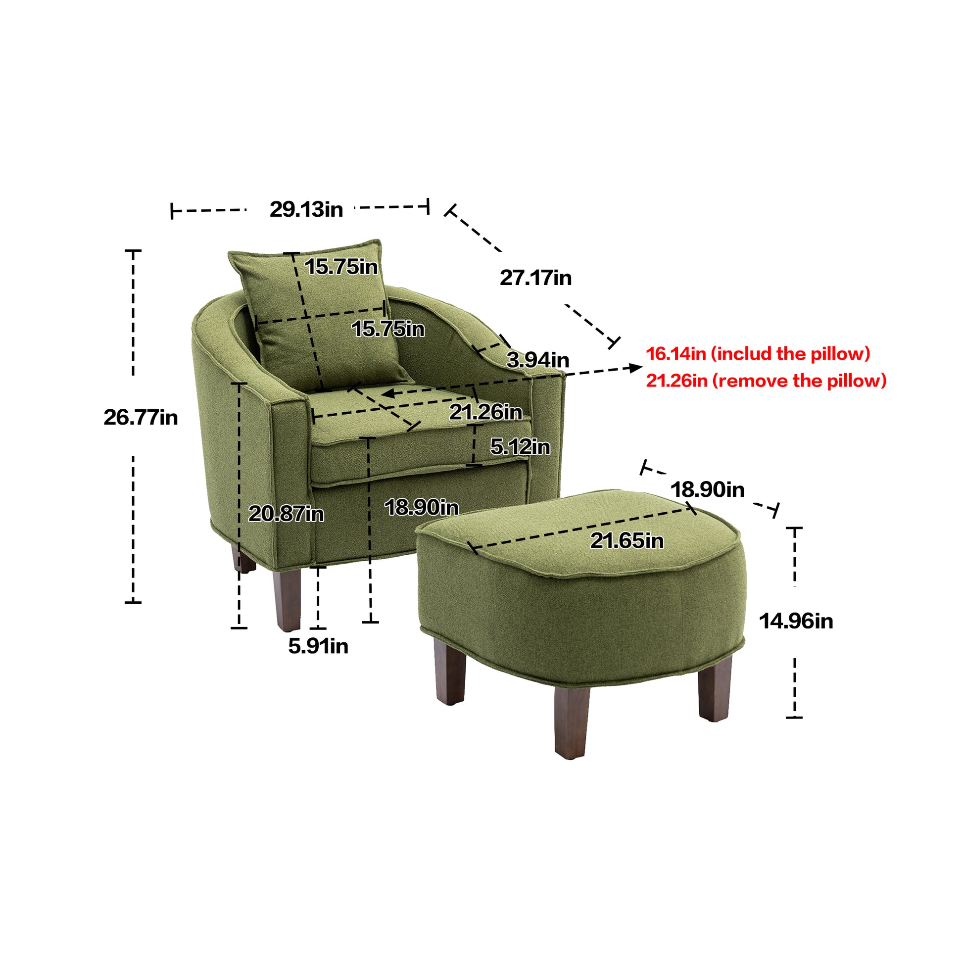 Coolmore Accent Chair With Ottoman, Mid Century Modern Barrel Chair Upholstered Club Tub Round Arms Chair For Living Room Olive Linen