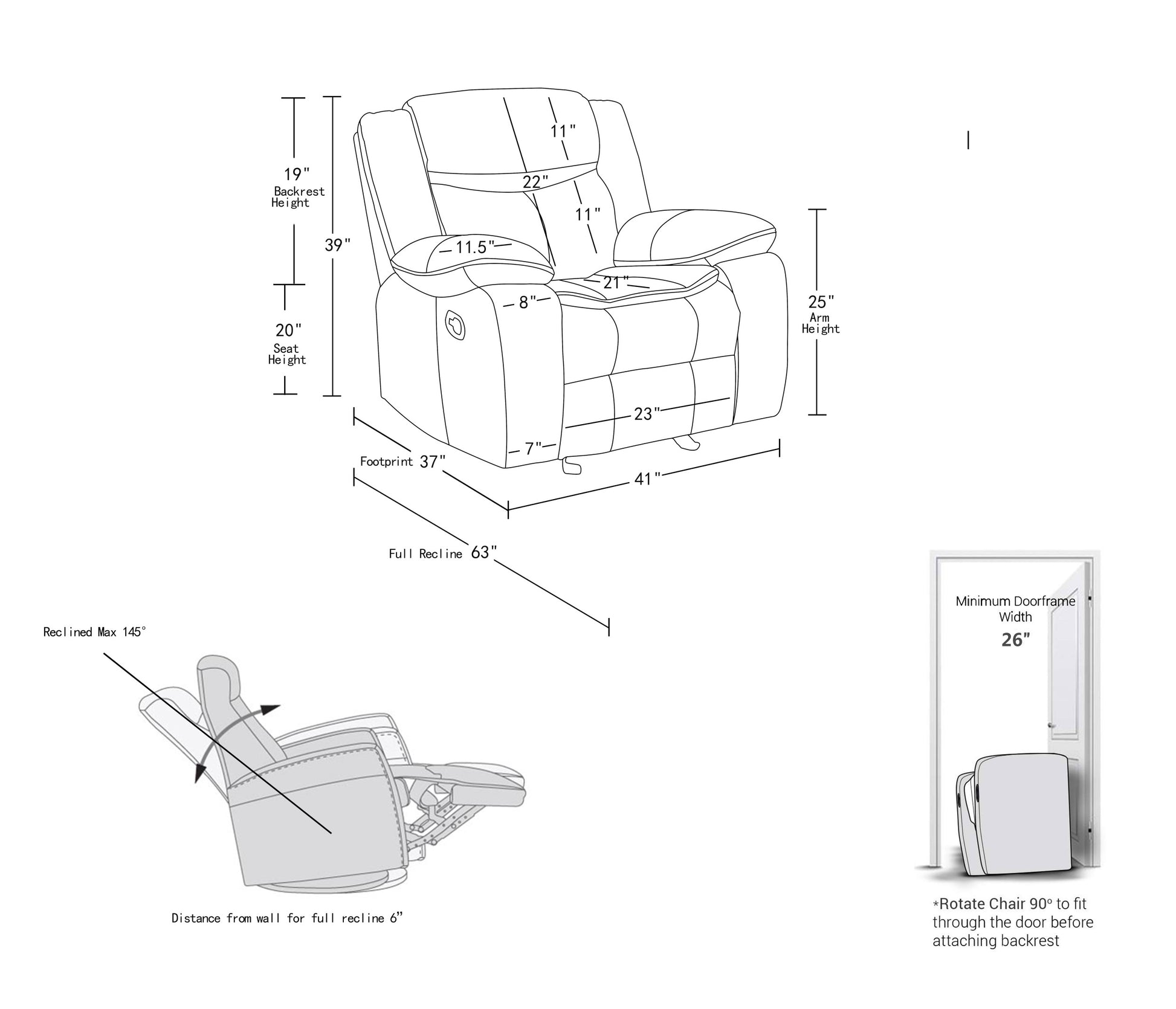 Transitional Leather Air Reclining Chair Brown Foam Leather