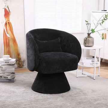 Swivel Accent Chair Armchair, Round Barrel Chair In Fabric For Living Room Bedroom Black Black Linen
