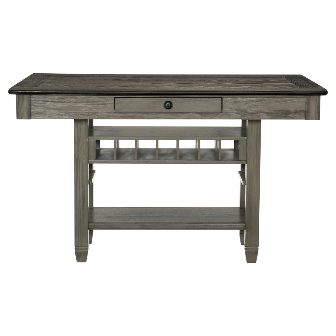 1Pc Counter Height Table With 4 Drawers Wine Rack Display Shelf Transitional Dining Furniture Antique Gray And Coffee Finish Storage Table Antique Gray Dining Room Solid Wood