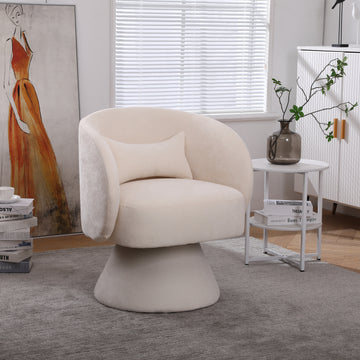 Swivel Accent Chair Armchair, Round Barrel Chair In Fabric For Living Room Bedroom Beige Beige Foam Linen