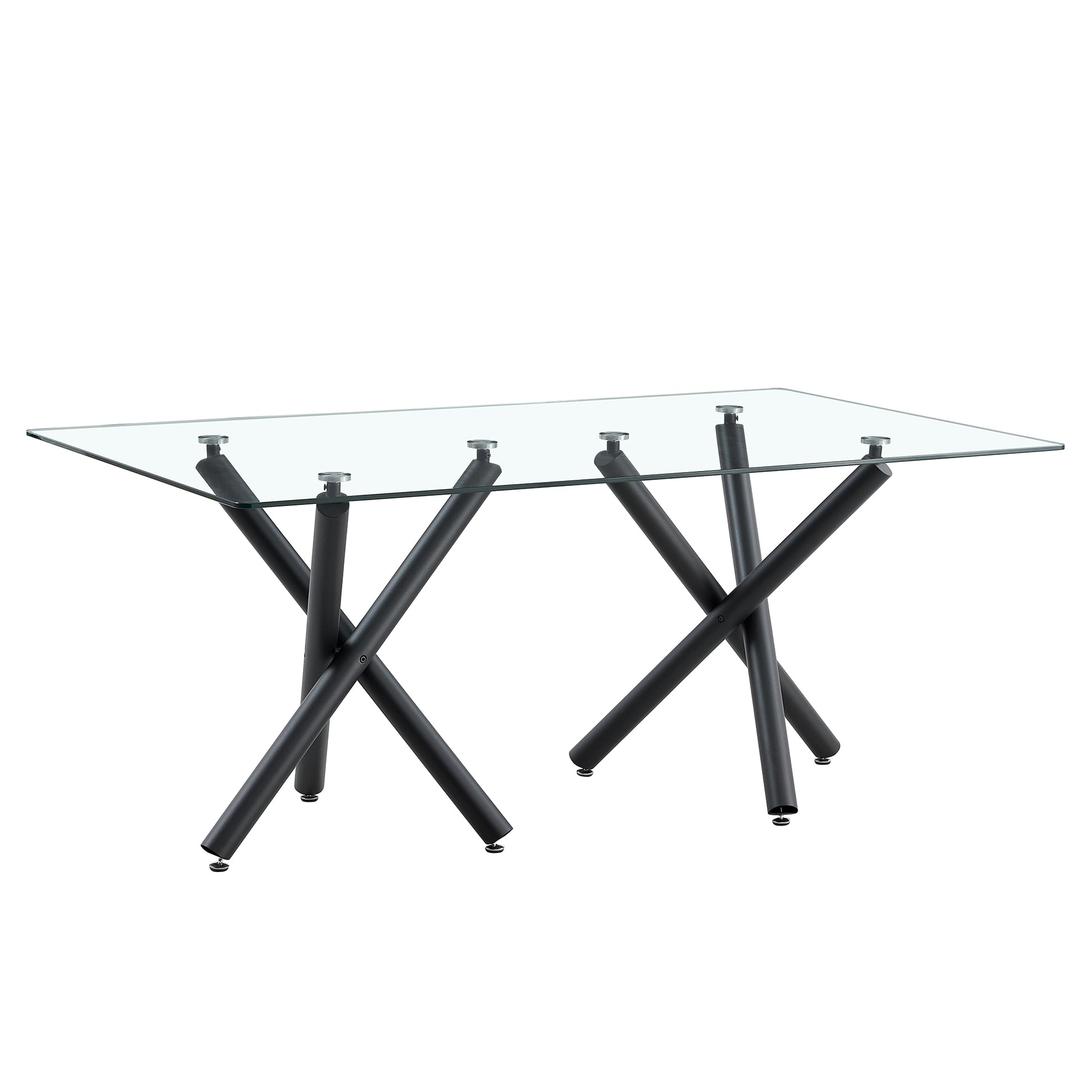 Large Modern Minimalist Rectangular Glass Dining Table For 6 8 With 0.39" Tempered Glass Tabletop And Black Metal Legs, For Kitchen Dining Living Meeting Room Banquet Hall, W1151S00197 Transparent Glass