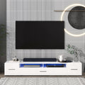 Extended, Minimalist Design Tv Stand With Color Changing Led Lights, Modern Universal Entertainment Center, High Gloss Tv Cabinet For 90 Inch Tv, White White Particle Board