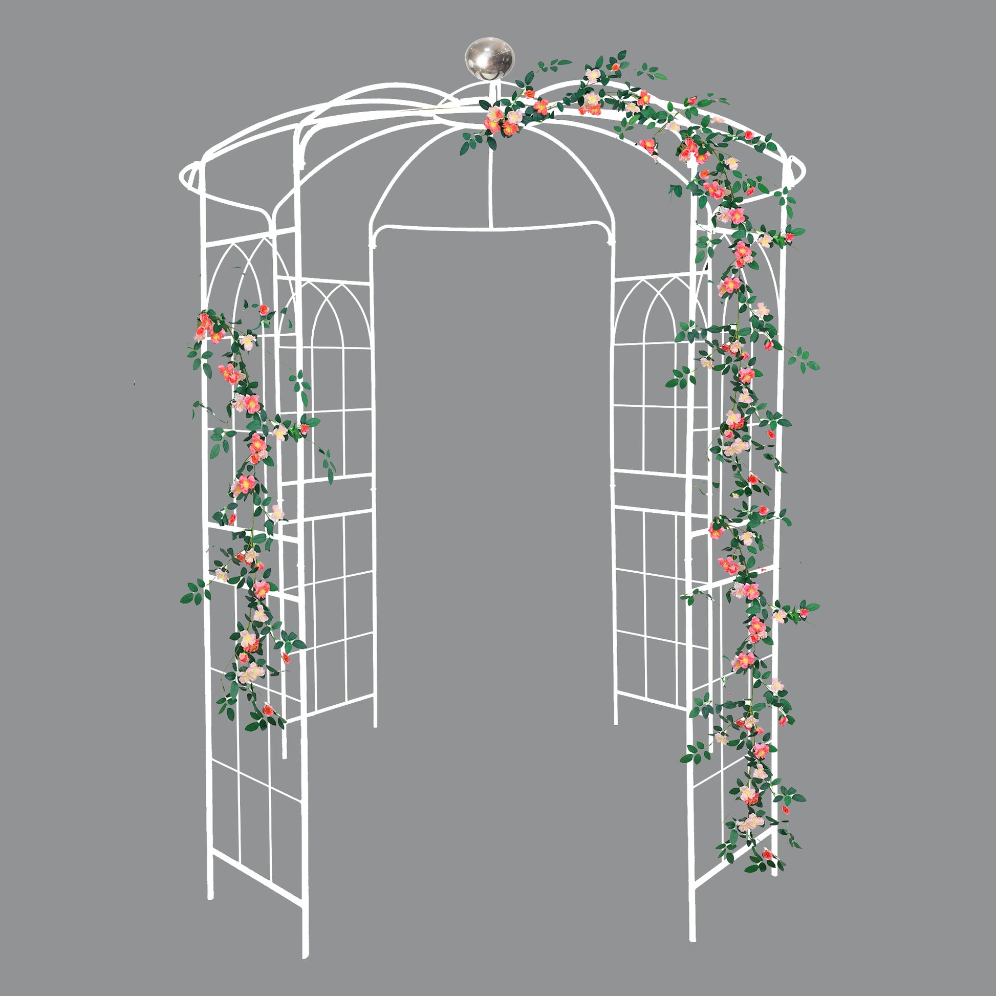 Metal Garden Arch Iron Garden Arbors Gazebo Dia 81.3'' X 114.2'' High Birdcage Shape Pergola Pavilion For Wedding Ceremony Cream White Cream White Iron