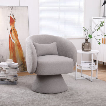 Swivel Accent Chair Armchair, Round Barrel Chair In Fabric For Living Room Bedroom Grey Grey Foam Faux Fur