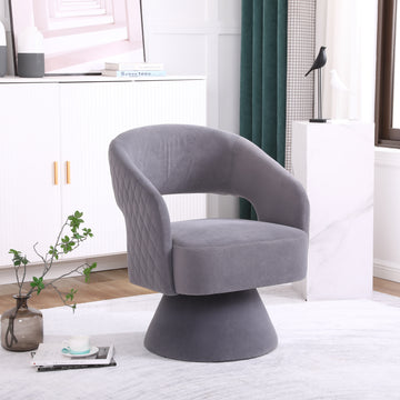 Swivel Accent Chair Armchair, Round Barrel Chair In Fabric For Living Room Bedroom, Grey Gray Foam Velvet