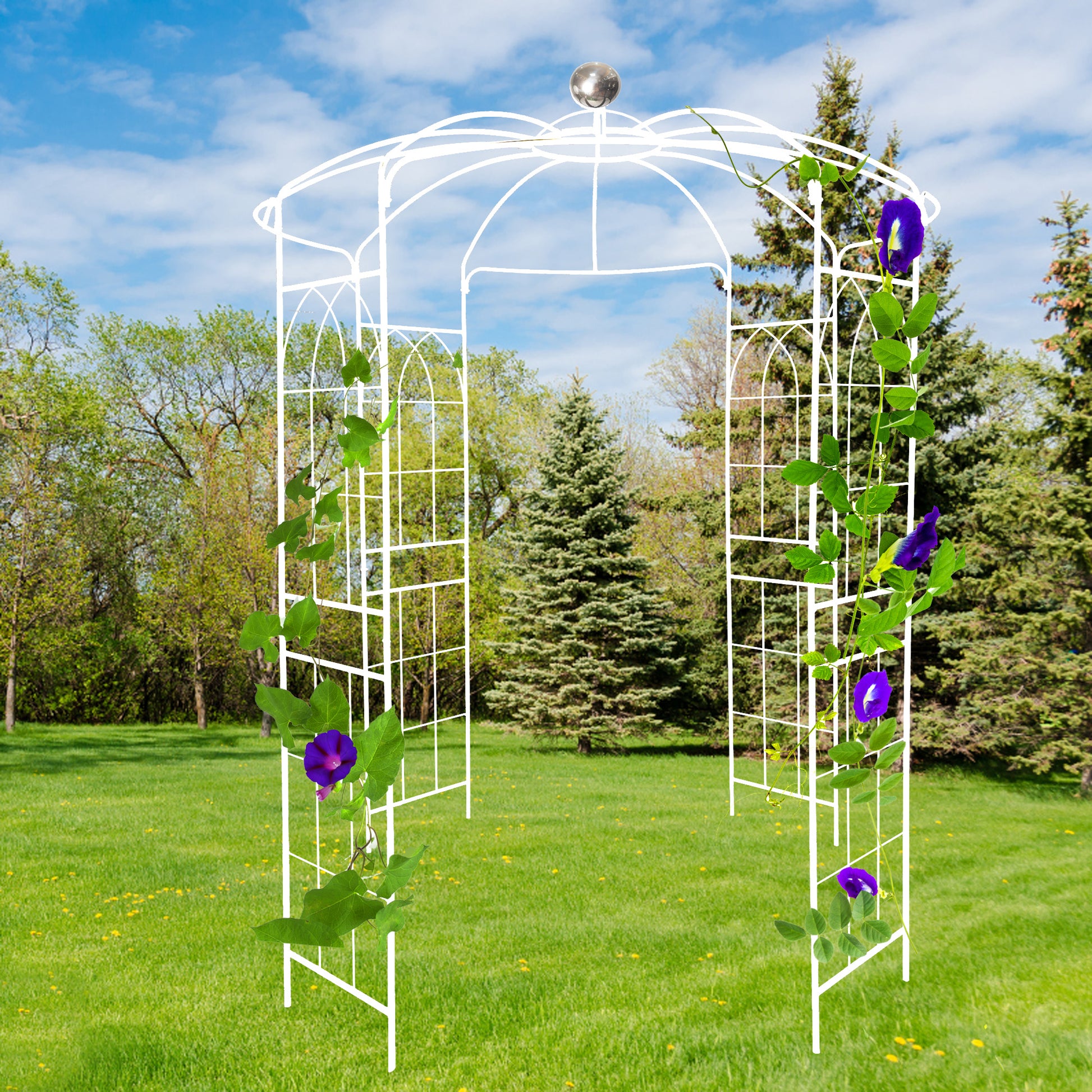 Metal Garden Arch Iron Garden Arbors Gazebo Dia 81.3'' X 114.2'' High Birdcage Shape Pergola Pavilion For Wedding Ceremony Cream White Cream White Iron