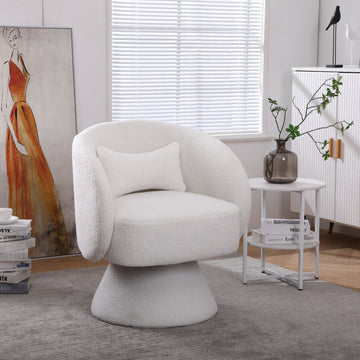 Swivel Accent Chair Armchair, Round Barrel Chair In Fabric For Living Room Bedroom White White Foam Faux Fur