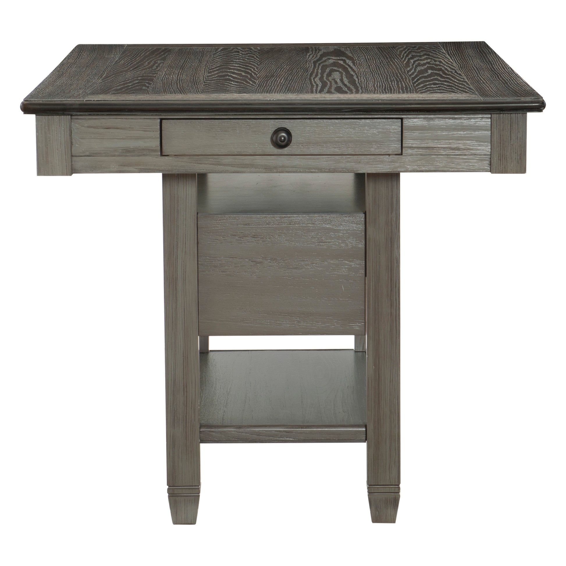 1Pc Counter Height Table With 4 Drawers Wine Rack Display Shelf Transitional Dining Furniture Antique Gray And Coffee Finish Storage Table Antique Gray Dining Room Solid Wood