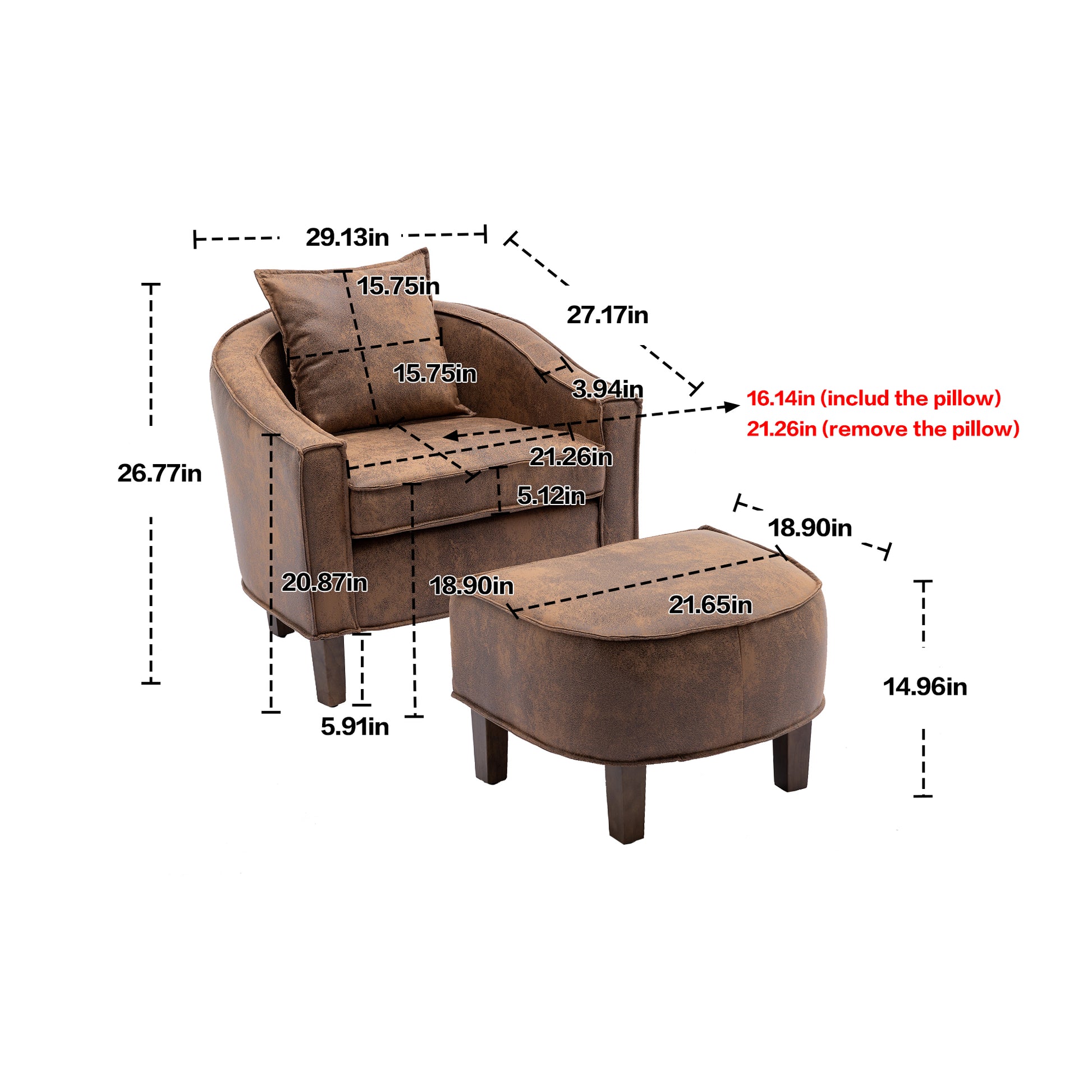 Coolmore Accent Chair With Ottoman, Mid Century Modern Barrel Chair Upholstered Club Tub Round Arms Chair For Living Room Coffee Microsuede