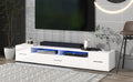 Extended, Minimalist Design Tv Stand With Color Changing Led Lights, Modern Universal Entertainment Center, High Gloss Tv Cabinet For 90 Inch Tv, White White Particle Board