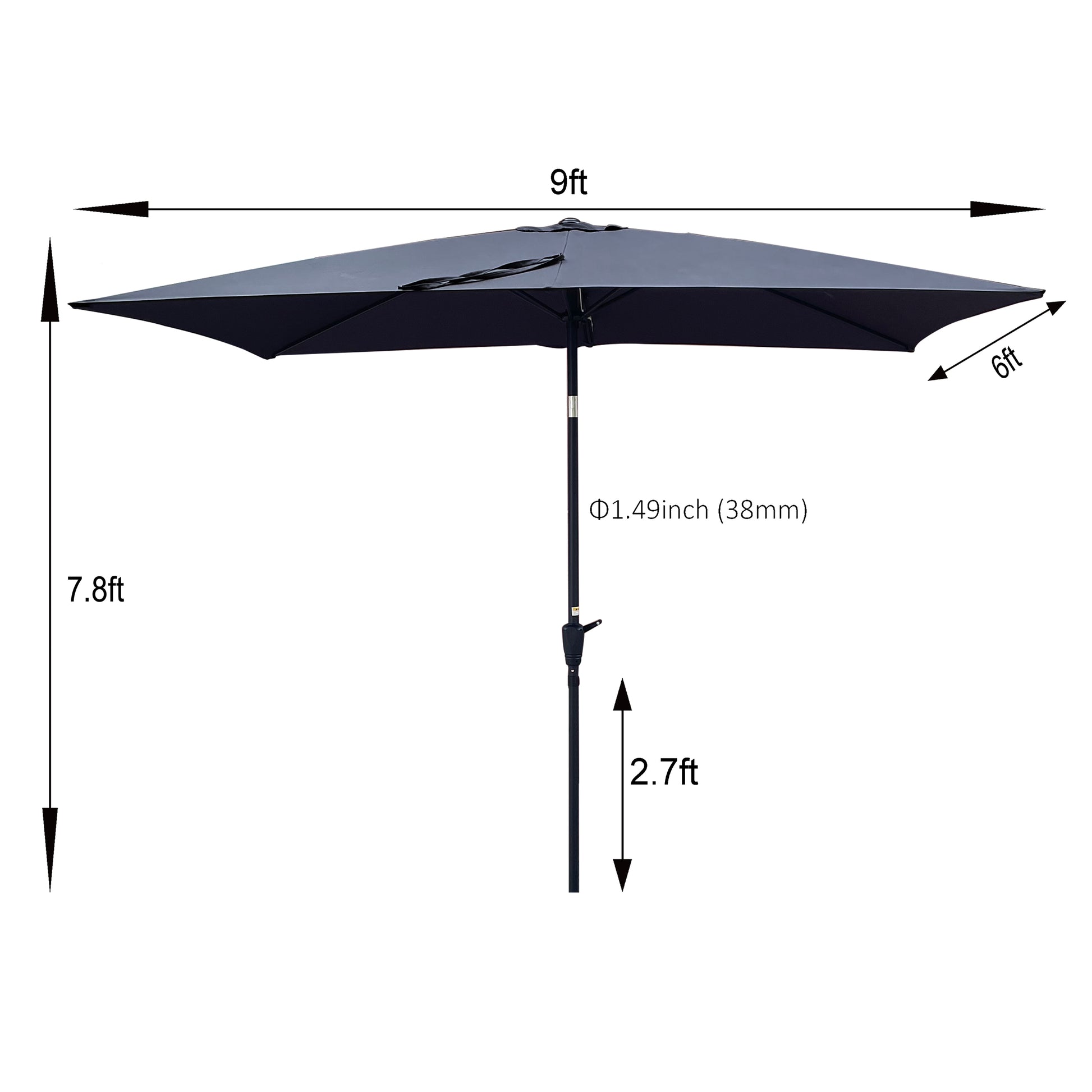 6 X 9Ft Patio Umbrella Outdoor Waterproof Umbrella With Crank And Push Button Tilt Without Flap For Garden Backyard Pool Swimming Pool Market Anthracite Steel