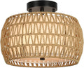 3 Light Woven Rattan Semi Flush Mount Ceiling Light Brown Rattan