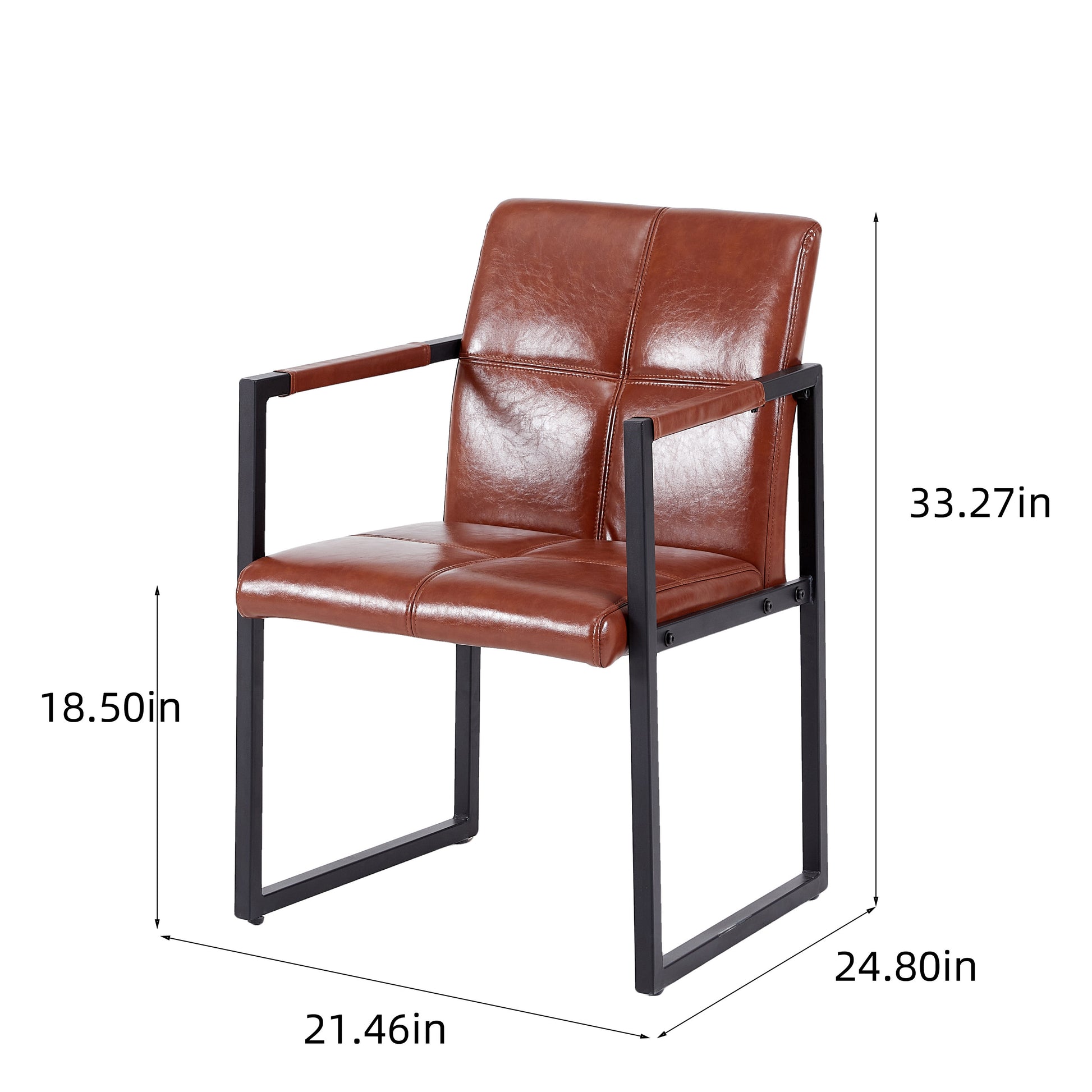 Brown Modern European Style Dining Chair Pu Leather Black Metal Pipe Dining Room Furniture Chair Set Of 2 Brown Pu Leather