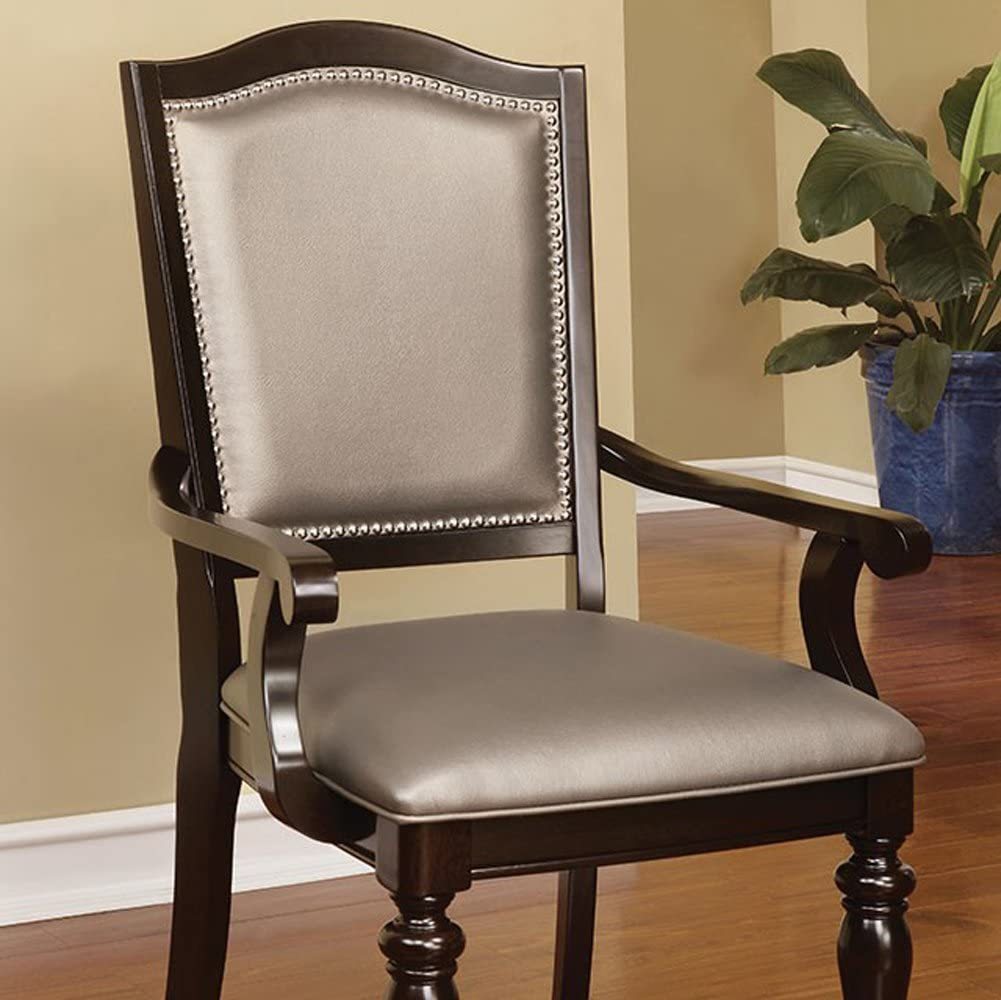 Classic Contemporary Set of 2 Arm Chairs Dark Walnut pewter-dining