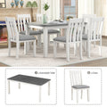 Retro Style 7 Piece Dining Table Set With Extendable Table And 6 Upholstered Chairs Gray White White Gray Solid Wood