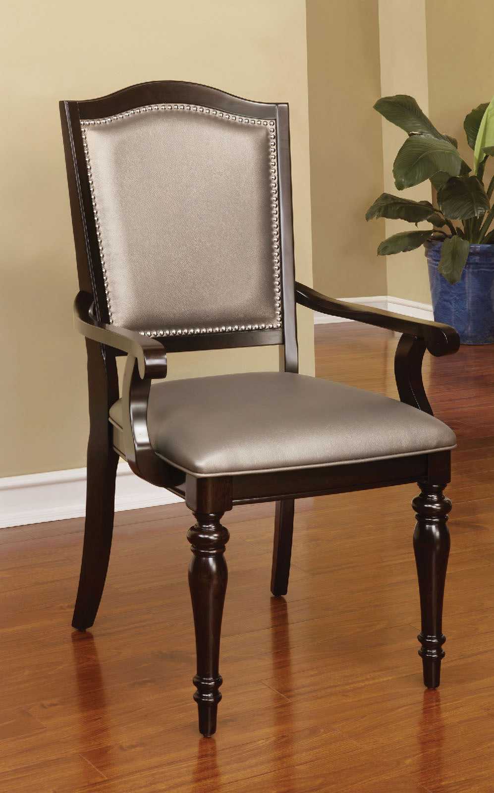 Classic Contemporary Set of 2 Arm Chairs Dark Walnut pewter-dining
