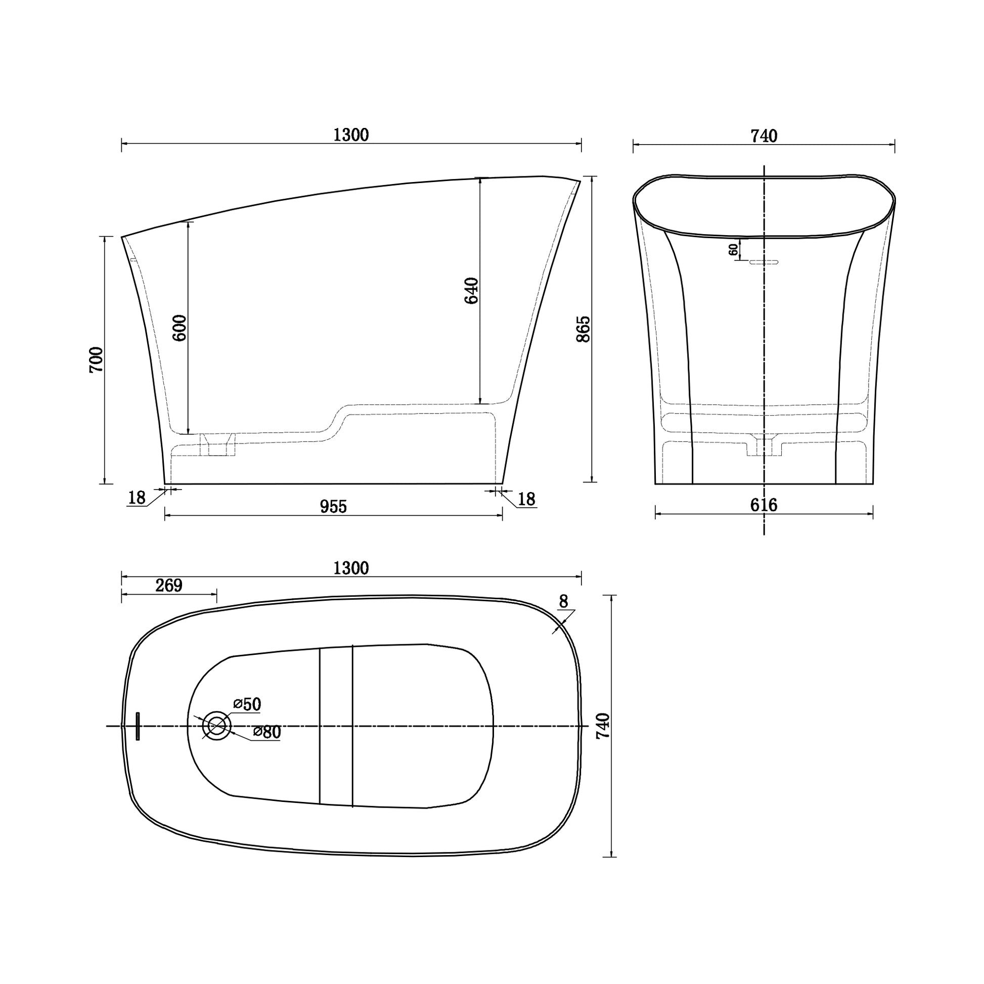 51" Small Size Solid Surface Stone Bathroom Freestand Bathtub White Solid Surface