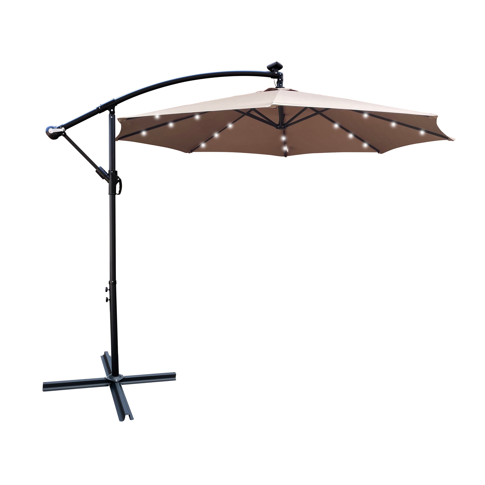 10 Ft Outdoor Patio Umbrella Solar Powered Led Lighted Sun Shade Market Waterproof 8 Ribs Umbrella With Crank And Cross Base For Garden Deck Backyard Pool Shade Outside Deck Swimming Pool Mushroom