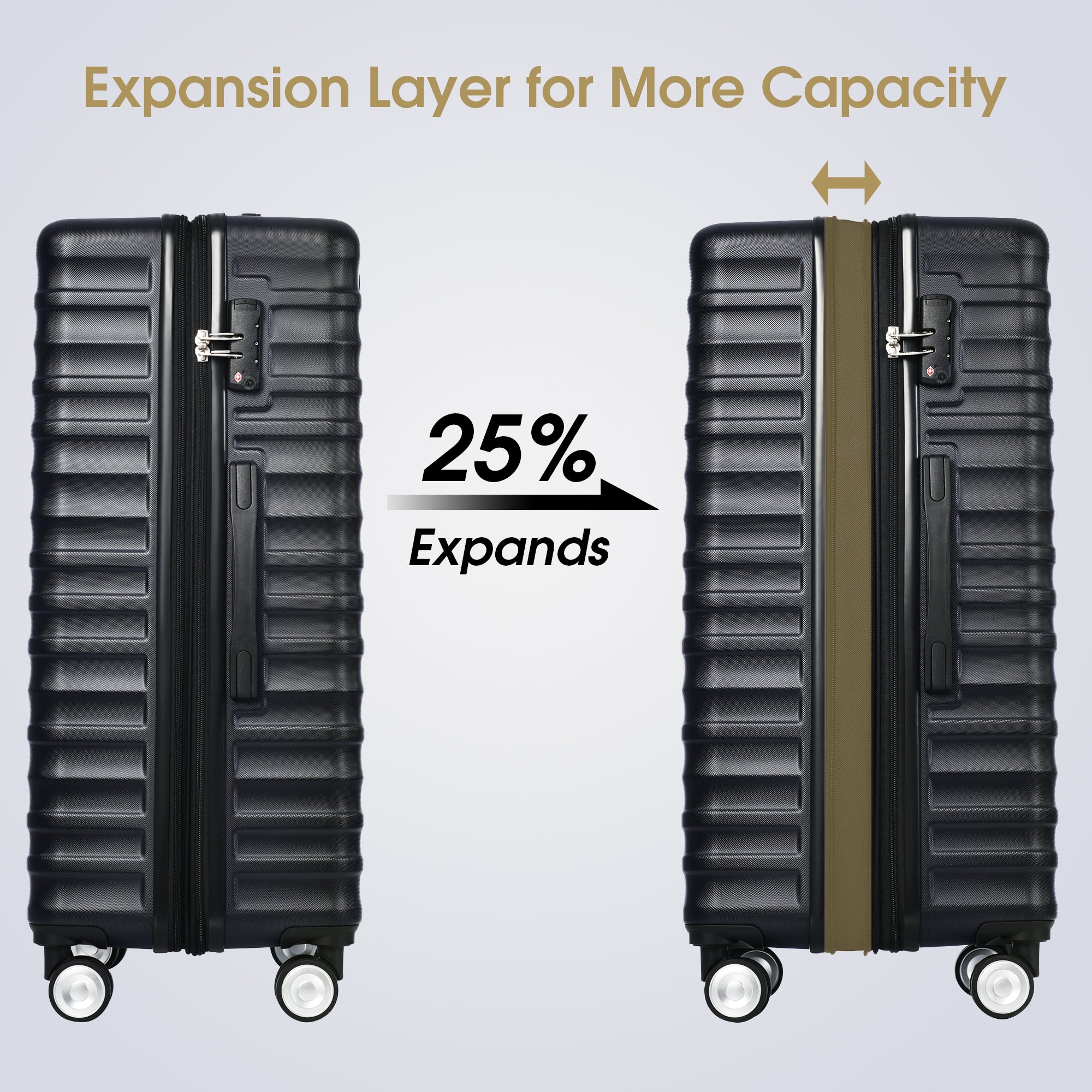 Luggage Expandable 3 Piece Sets ABS Spinner Suitcase black-abs