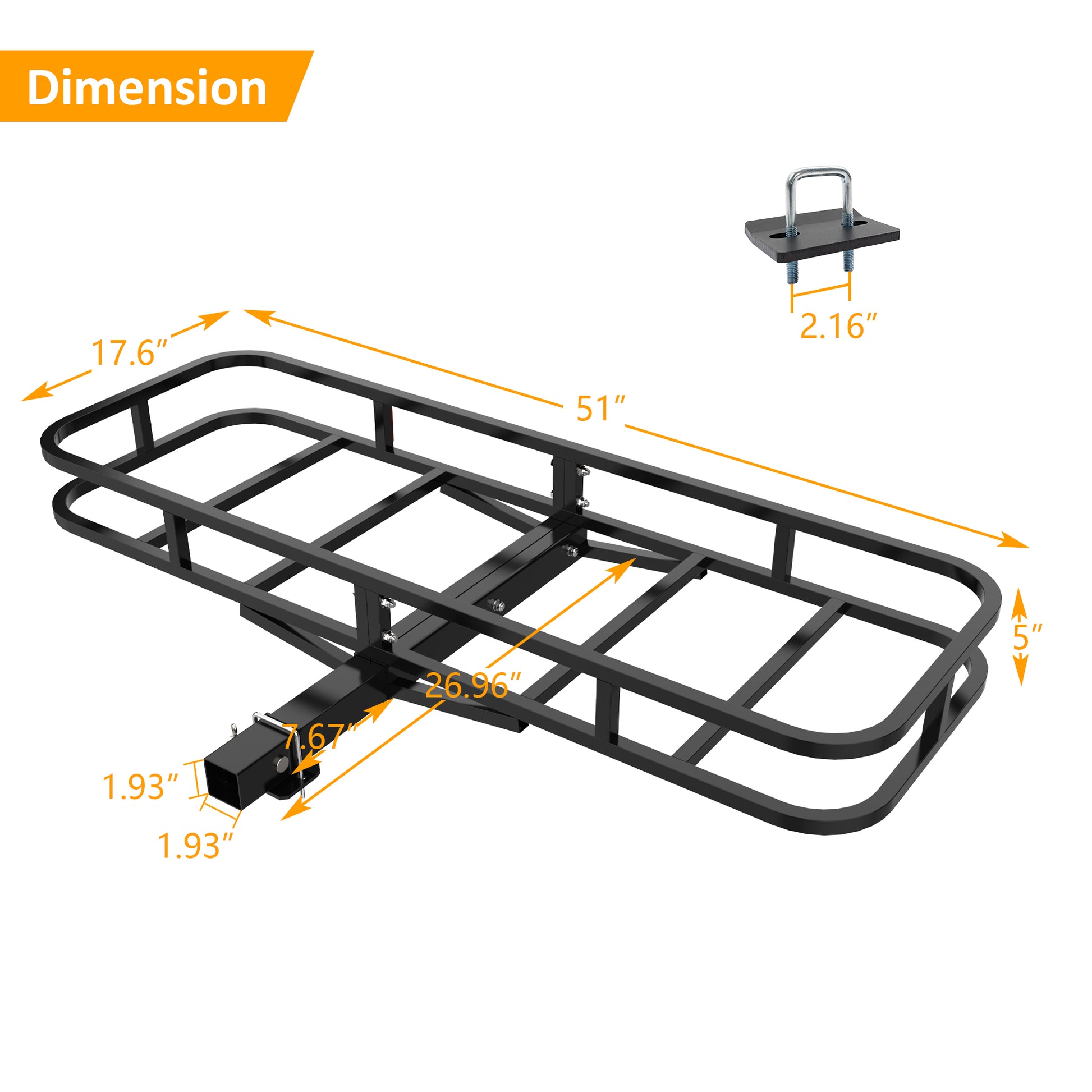 51" X 17.6" X 5" Cargo Basket Black Metal