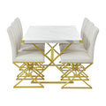 7 Piece Modern Dining Table Set, Rectangular Marble Texture Kitchen Table And 6 Pu Leather Chairs With X Shaped Gold Steel Pipe Legs For Dining Room White White Mdf Steel