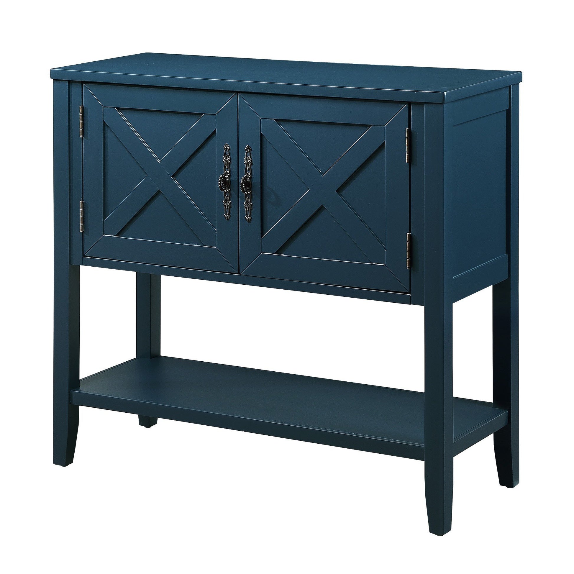 35'' Farmhouse Wood Buffet Sideboard Console Table With Bottom Shelf And 2 Door Cabinet, For Living Room, Entryway,Kitchen Dining Room Furniture Navy Blue Navy Blue Pine