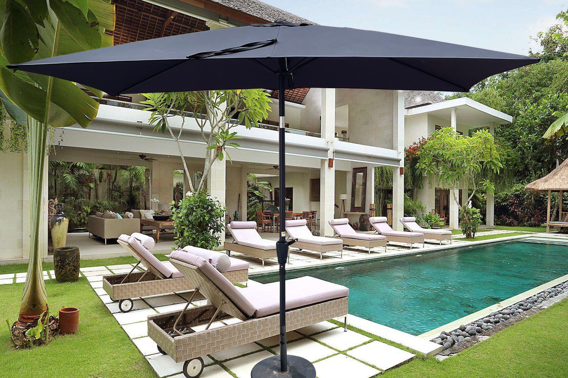9ft. patio umbrella 6 X 9Ft Patio Umbrella Outdoor Waterproof Umbrella With Crank And Push