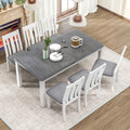 Retro Style 7 Piece Dining Table Set With Extendable Table And 6 Upholstered Chairs Gray White White Gray Solid Wood