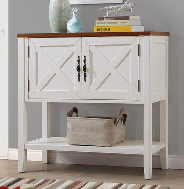 35''Farmhouse Wood Buffet Sideboard Console Table With Bottom Shelf And 2 Door Cabinet, For Living Room, Entryway,Kitchen Dining Room Furniture Antique White Walnut Top Antique White Pine