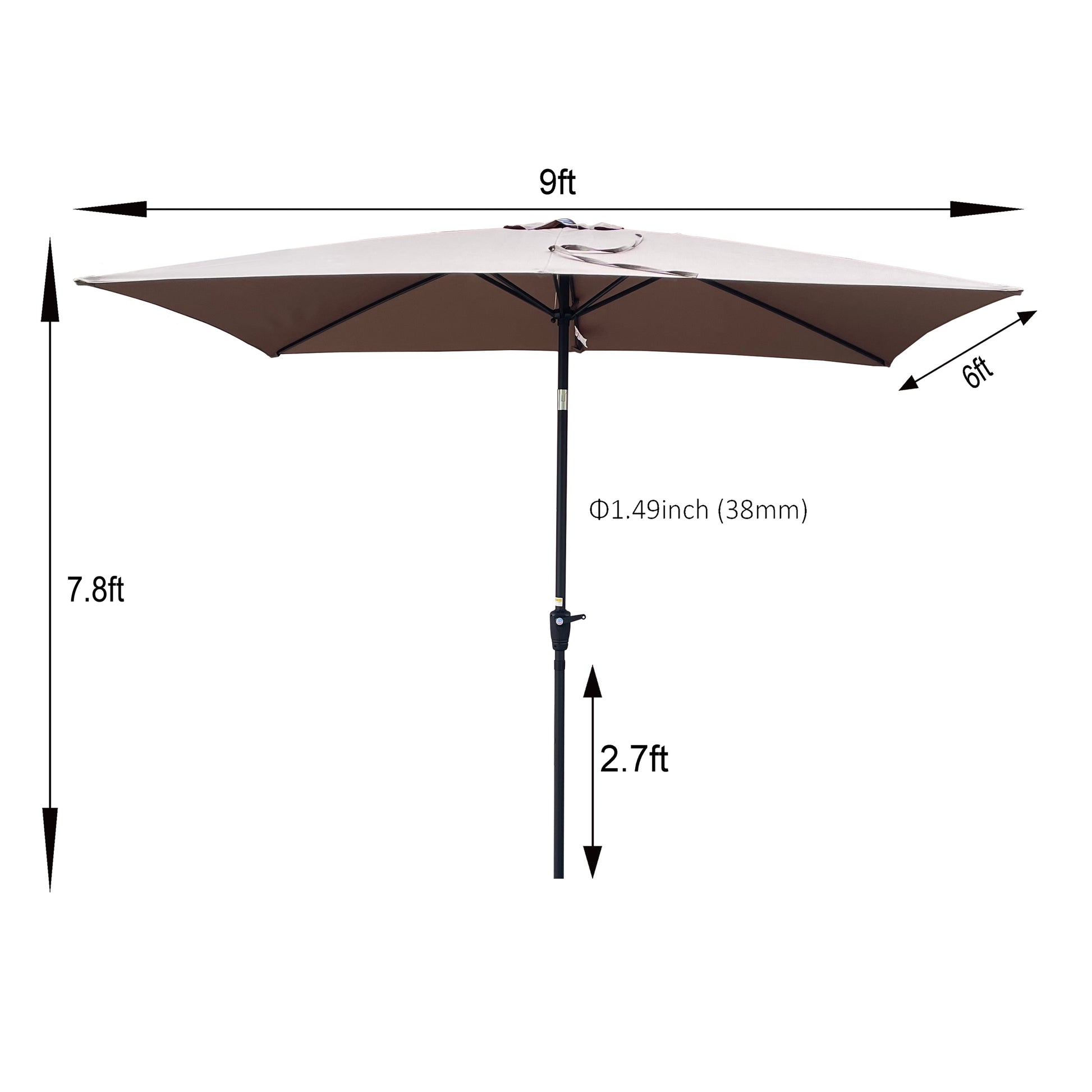 6 X 9Ft Patio Umbrella Outdoor Waterproof Umbrella With Crank And Push Button Tilt Without Flap For Garden Backyard Pool Swimming Pool Market Mushroom Steel