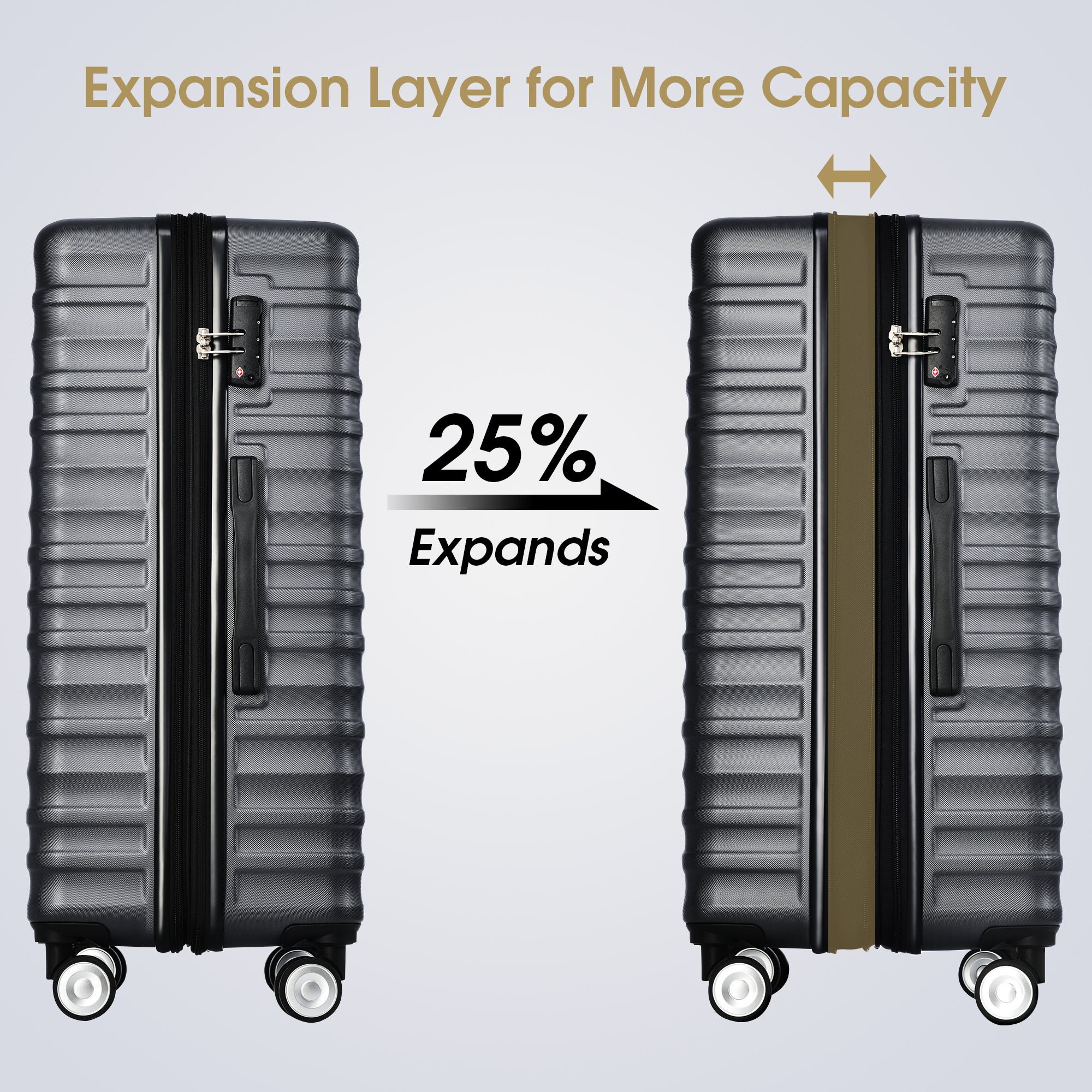Luggage Expandable 3 Piece Sets ABS Spinner Suitcase charcoal grey-abs