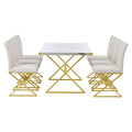 7 Piece Modern Dining Table Set, Rectangular Marble Texture Kitchen Table And 6 Pu Leather Chairs With X Shaped Gold Steel Pipe Legs For Dining Room White White Mdf Steel