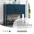 35'' Farmhouse Wood Buffet Sideboard Console Table With Bottom Shelf And 2 Door Cabinet, For Living Room, Entryway,Kitchen Dining Room Furniture Navy Blue Navy Blue Pine