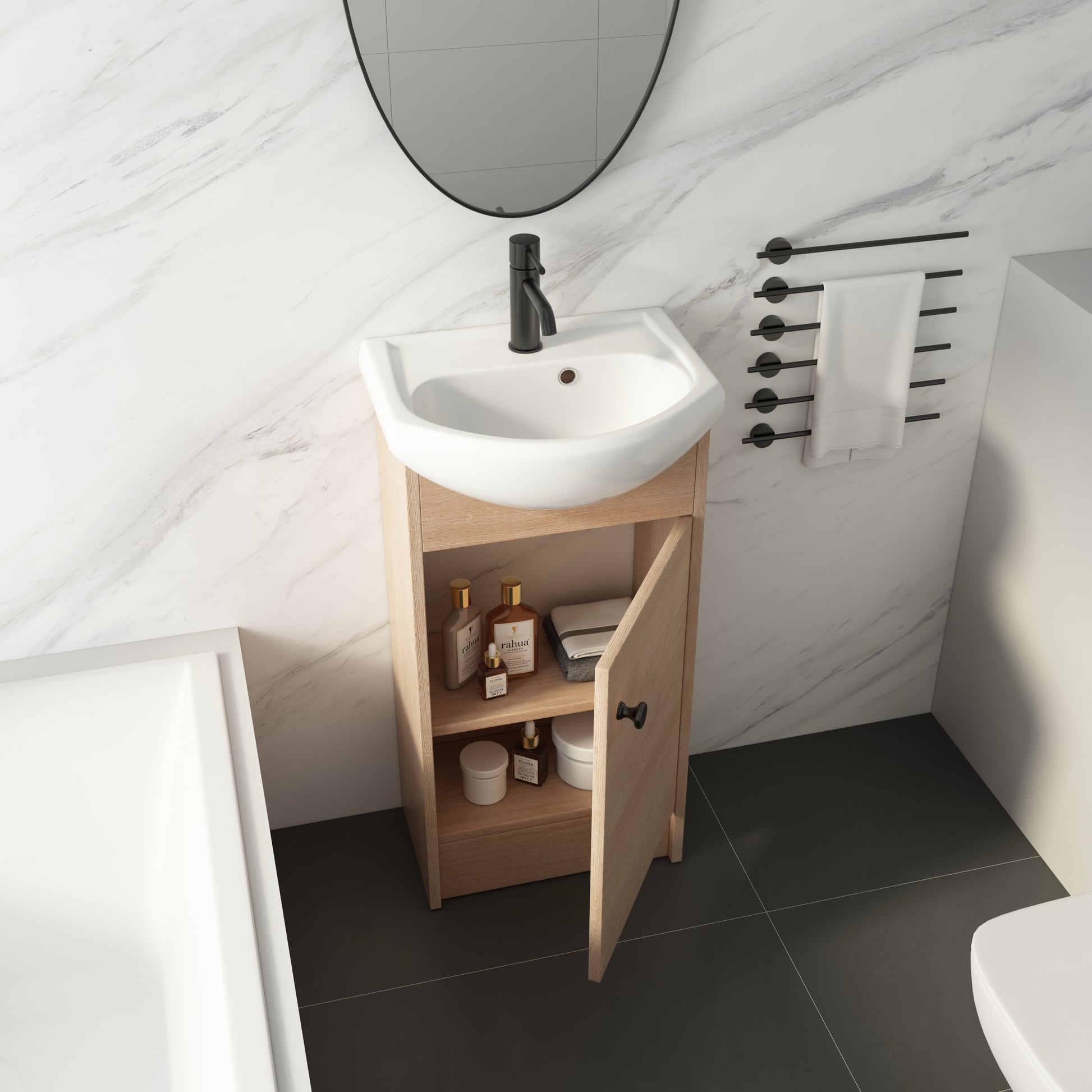 Freestanding 18 Inch Bathroom Vanity, Small Bathroom plain light oak-1-bathroom-freestanding-plywood