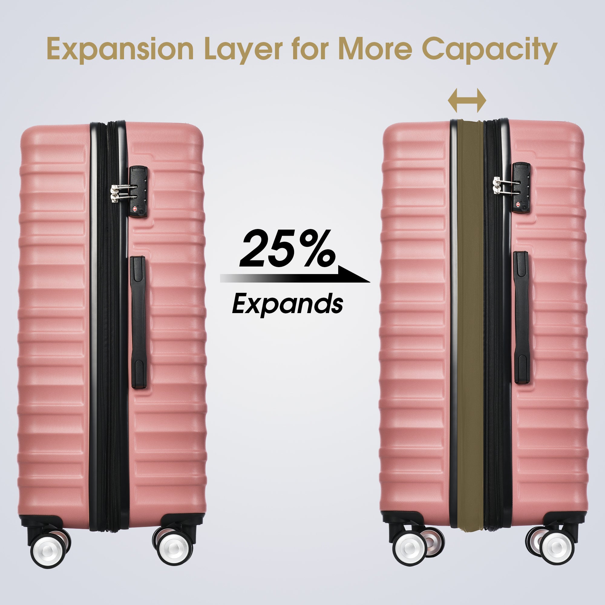 Luggage Expandable 3 Piece Sets ABS Spinner Suitcase pink-abs