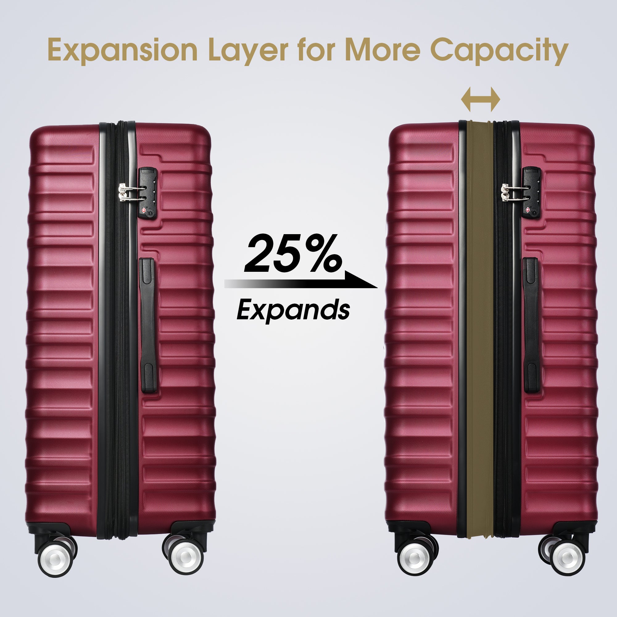 Luggage Expandable 3 Piece Sets ABS Spinner Suitcase red-abs