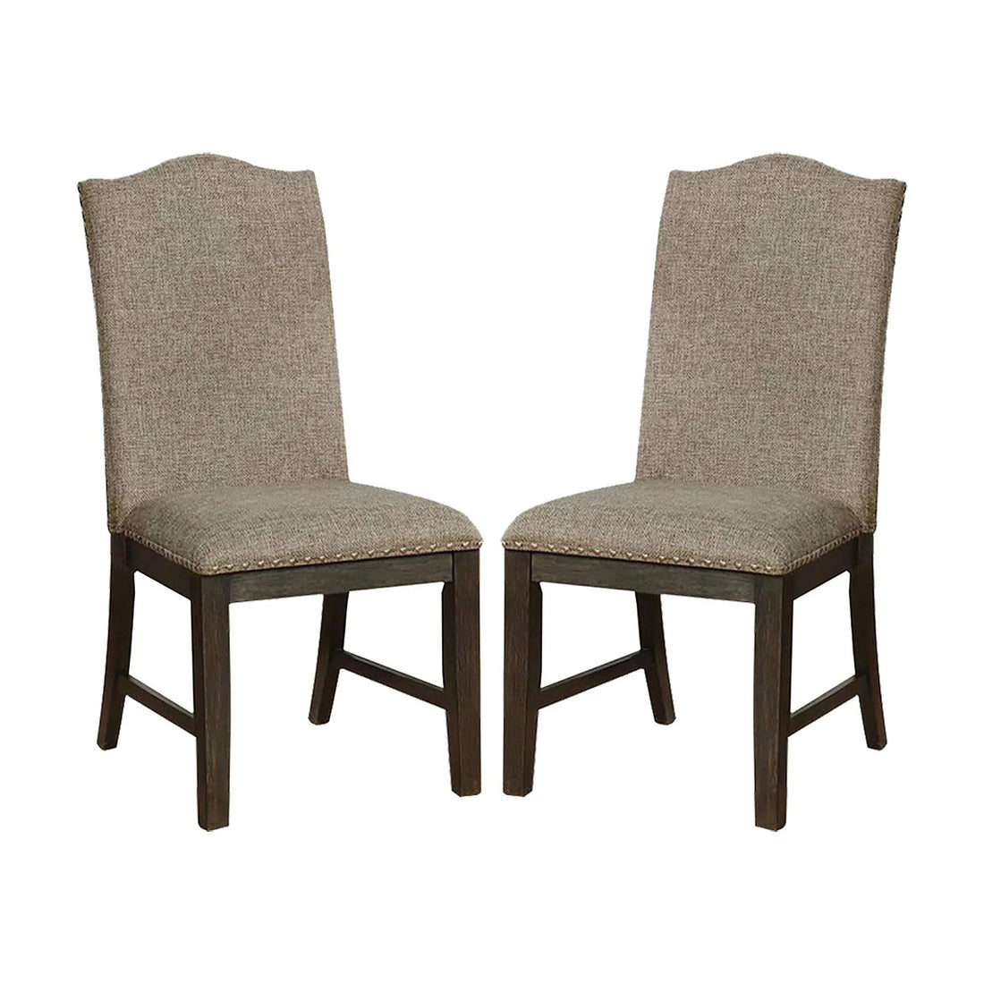 Transitional Set Of 2 Side Chairs Espresso Warm Gray Nail Heads Solid Wood Chair Fabric Upholstered Padded Seat Kitchen Rustic Dining Room Furniture Espresso Dining Room Contemporary,Modern Dining Chairs Rubberwood Solid Back Solid Wood