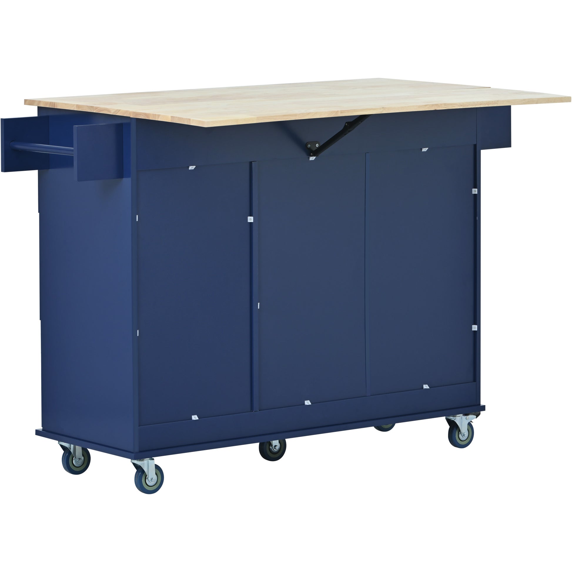 Rolling Mobile Kitchen Island With Drop Leaf Solid Wood Top, Locking Wheels & Storage Cabinet 52.7 Inch Width Dark Blue Blue Mdf