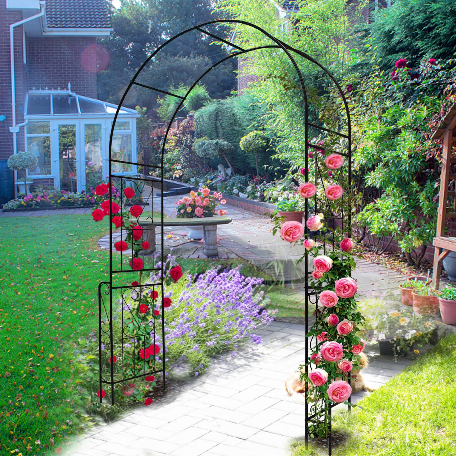 Metal Garden Arch W55'' X H94.5'' Garden Arbor Trellis Climbing Plants Support Rose Arch Outdoor Arch Black Black Iron