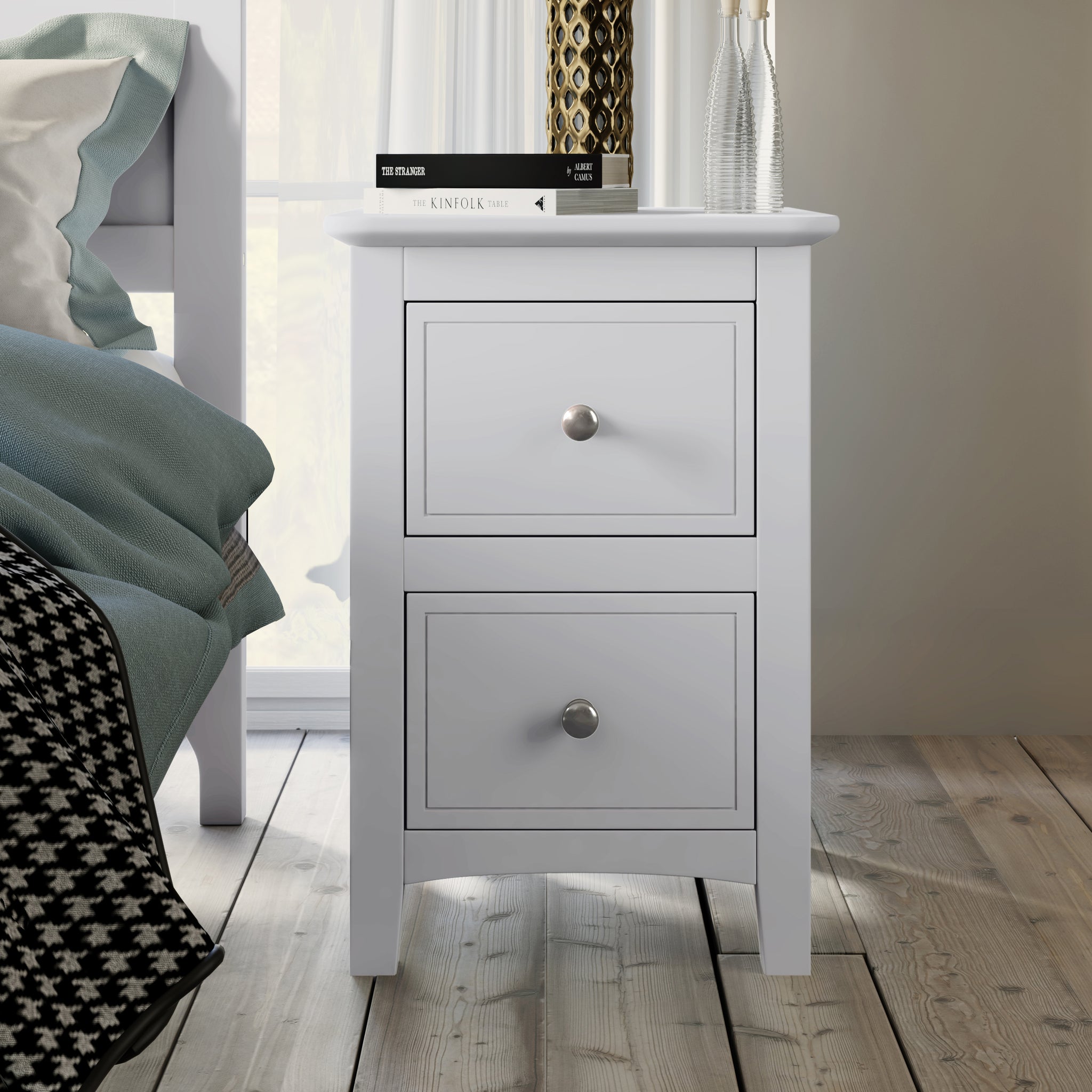 2 Drawers Solid Wood Nightstand End Table in White white-solid wood