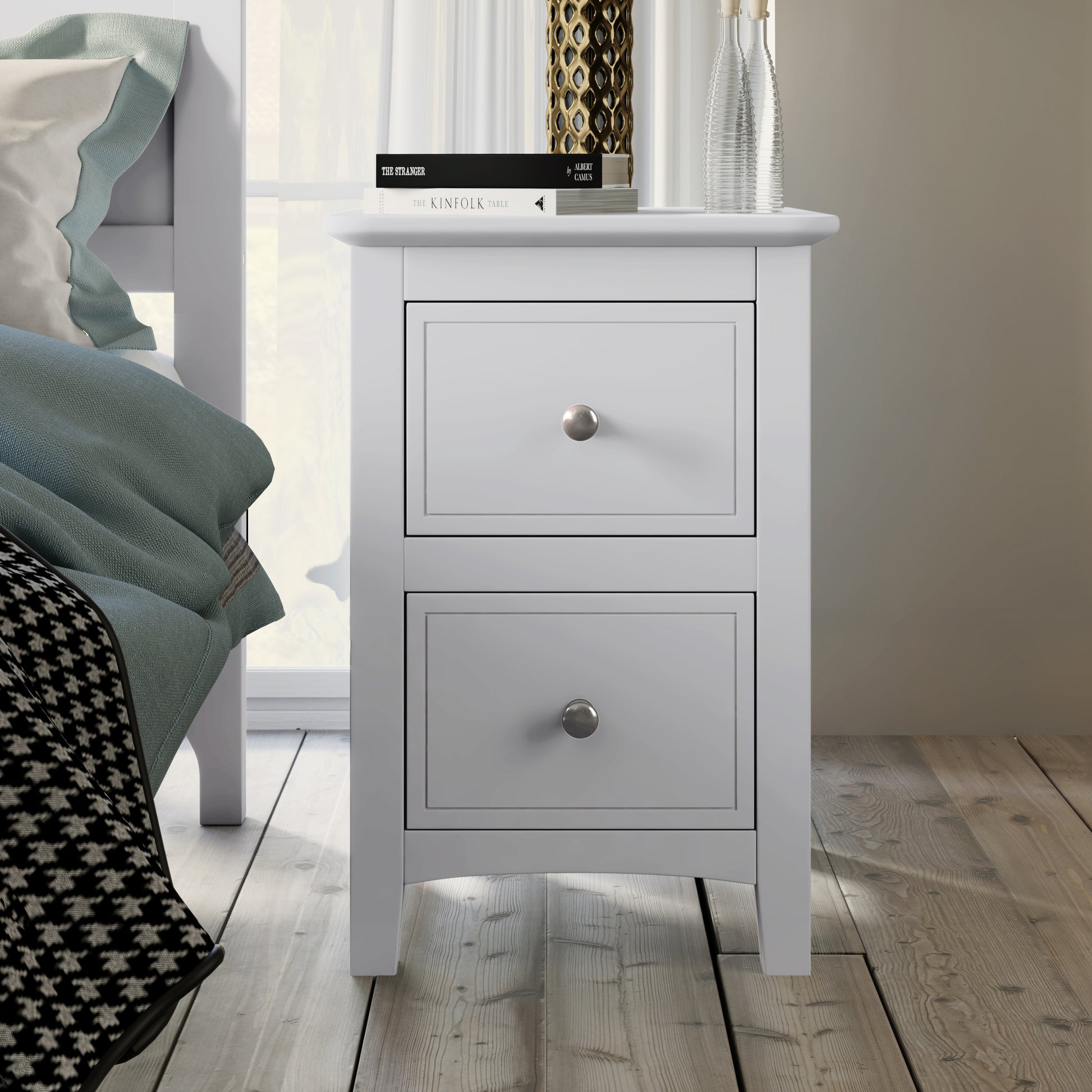 2 Drawers Solid Wood Nightstand End Table In White White Solid Wood